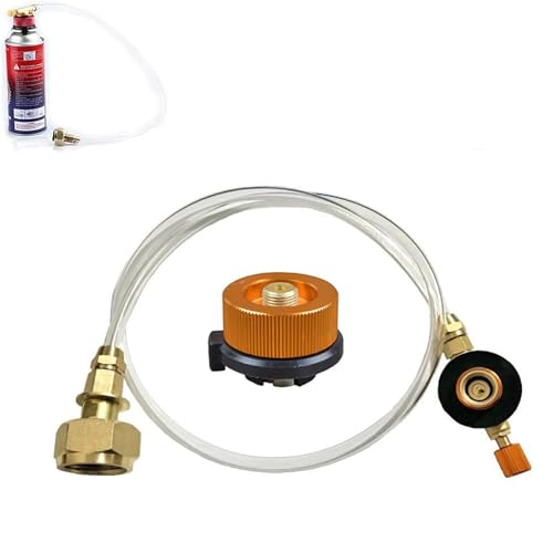 Wjelet Gaskartuschen Adapter Set Gasflaschen Adapter mit Gasschlauch für LPG Campingofen Flachzylinder Ventilkartuschen Outdoor Gasherd