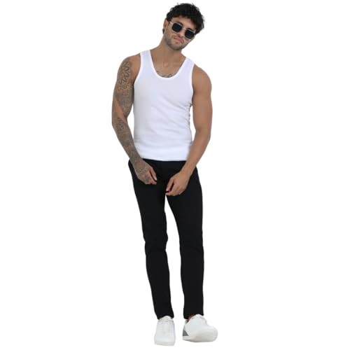 Image of Crystal Men's Super Combed Rib Cotton Round Neck Sleeveless Vest | Long Enough to Tuck in | Pack of 4