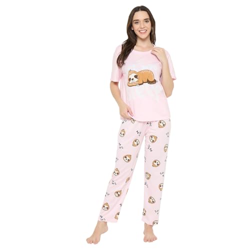 Image of CAMEY Women's Printed Pyjama Set, Short Sleeve T-Shirt and Trousers, Women Nightsuit, Loungewear Sets
