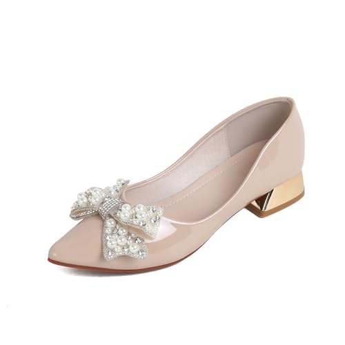 Women's Pumps Low Chunky Block Heel Rhinestone Closed Pointed Toe Comfortable Slip on Work Dress Shoes for Office2