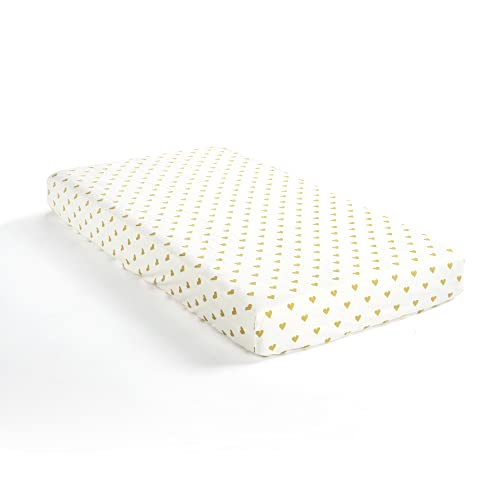Image of Lush Decor Baby Boho Metallic Hearts Allover Hearts Soft & Plush Fitted Crib Sheet, 52 inchx 28 inch x 9 inch, White & Gold