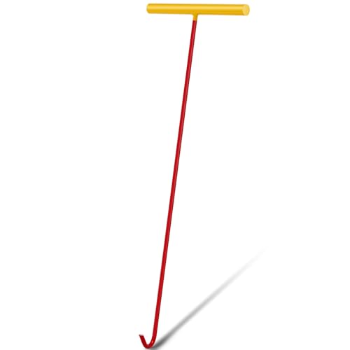 Barydat 1 Pcs Heavy Duty Manhole Cover Hook 30 Inch Handy Hook Lifting Tool, End Made with 3/8" Steel, Septic Tank Locator Tool with Handle Attic Pull Down for Moving Lifting and Pulling (Red)
