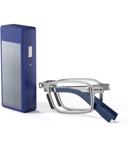 Hubeye Gafas de lectura plegables de metal para hombres y mujeres con bisagras de resorte Anteojos de lectura anti luz azul con estuche de metal portátil 2.00