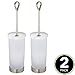 mDesign Modern Compact Freestanding Plastic Toilet Bowl Brush and Holder for Bathroom Storage, Decorative Steel Handle and Lid, Sturdy, Deep Cleaning - 2 Pack - Frost/Matte Satin