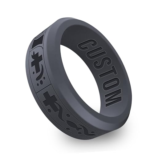 Personalized Cross Ichthus Rings Beveled Silicone Ring, Religious Band, Christian Silicone Bands