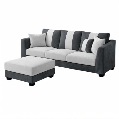 Image of Revo 4 Seater L Shape Sofa Set with Movable Ottoman | Flexible Left or Right Layout | Luxury Velvet Suede Fabric | Modern Living Room Sofa | Dark Grey-Light Grey