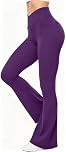Yoga Leggings for Women Casual High Waist Bootcut Pants with Pockets Ladies Long Length Stretch Flared Trousers Solid Color Tummy Control Gym Sports Trouser Soft Stretchy Flare Yoga Pants Purple