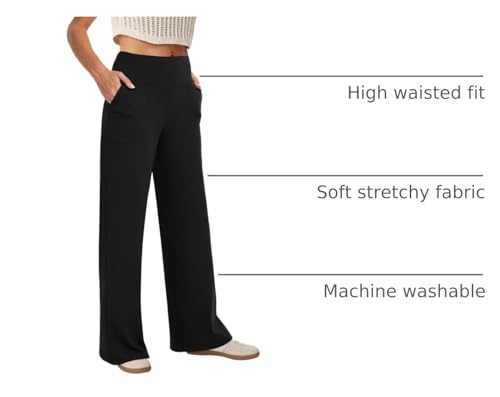 Best Wide Leg Pants for Women Over 50: Stylish, Comfortable, Flattering Options for 2026 4 COPYLEAF Wide Leg Pants Woman High Waist Yoga Pants with Pockets Loose Stretch Dress Work Sweatpants Casual Lounge(Black M)