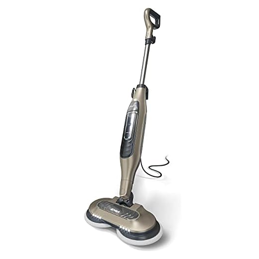 Shark S7001 Mop Scrub & Sanitize at The Same Time, Designed for Hard Floors, with 4 Dirt Grip Soft Scrub Washable Pads, 3 Steam Modes & LED Headlights, Gold (Renewed)
