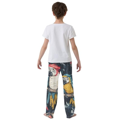 Parrot and Skull Boys Long Pants Soft Trousers Elastic Waist Kids Lounge Bottoms with Pockets S-XL3