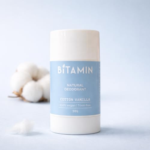 Image of Bitamin Natural Deodorant Underarm Roll On with 5% Vitamin C | Natural Deodorant for Men & Women | Made in India | No Aluminium, No Alcohol, No Parabens & No Triclosan | 8 Hour Odour Control | Cotton Vanilla - 30g (Pack of 1)
