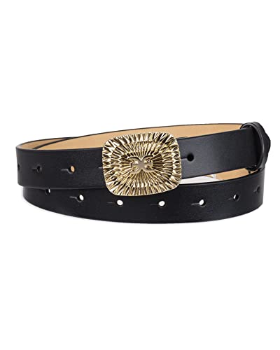 Sam Edelman Women's Fully Adjustable Fashion Plaque Buckle Leather Belt for Jeans, Trousers and Dresses