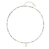 Chewtoyo Collares con inicial, collar con colgante de 26 letras coloridas para mujer, chapado en oro de 18 quilates, joyería del alfabeto, 20.5 pulgadas, 52 cm