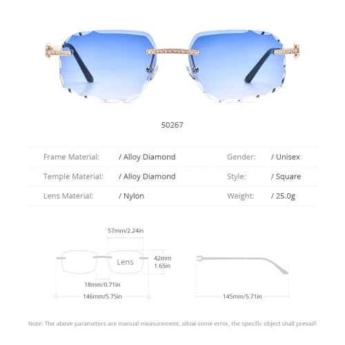 Image of HEPIDEM Rimless Rectangle Zircon Diamonds UV400 Square Sunglasses for Men with Nylon Lens