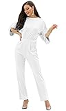 KOH KOH Plus Size Womens Short Sleeve Sexy Formal Cocktail Casual Cute Long Pants One Piece Fall Pockets Dressy Jumpsuit Romper Long Leg Pant Suit Suits Outfit Playsuit, White XL 14-16