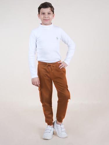 Image of KiddoPanti Boys Solid Fleece Cargo Track Pants | Cotton Poly Fleece Fabric | Ankle Length Jogger | 2 Cargo Pocket,1 Side Pocket | Elastic Waist & Drawcord | Jogger Track Pants