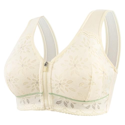 Generisch Sujetador deportivo cómodo para mujer, con cremallera jacquard, inalámbrico, transpirable, sujetador de yoga, beige, 50