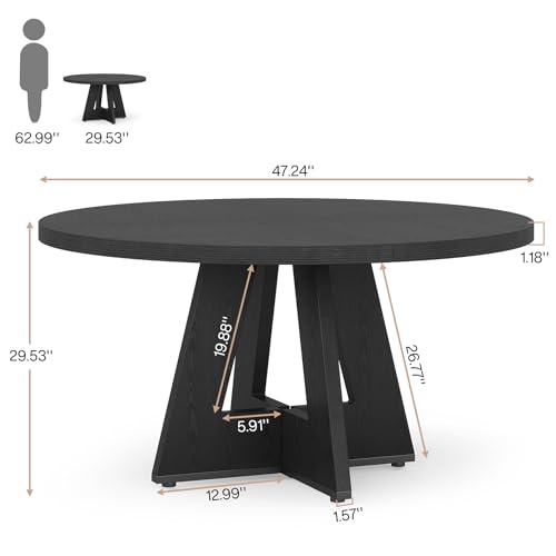Tribesigns Farmhouse Dining Table, 47 Inch Round Dinner Table for 4 ...