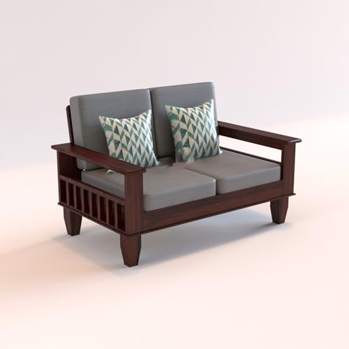 Image of Sheesham Wooden 7 Seater Sofa for Living Room | Rosewood 7 Seater Cushion Sofa with Side Newspaper Holder for Home & Office (-Mahogany Finish,3+2+2 Seater)
