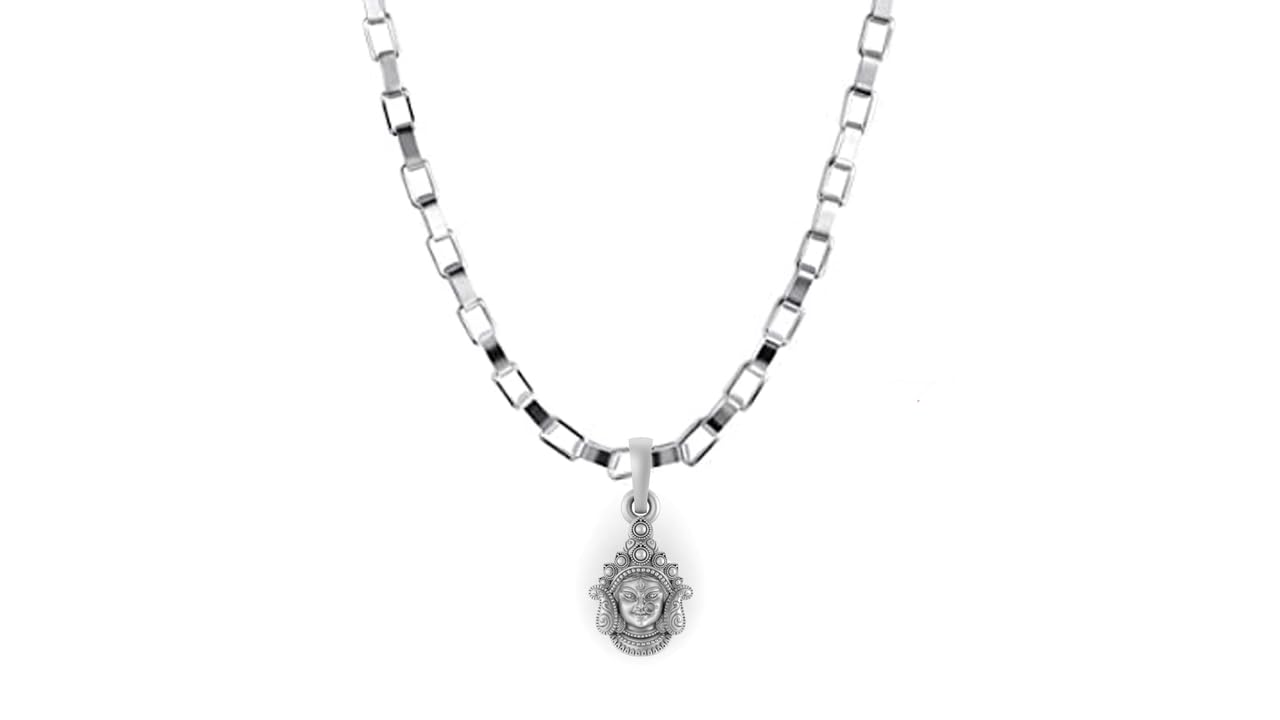 Pendentif Durga Maa argent anti-ternissement petit format avec chaîne - 6