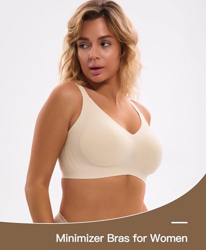 Women's Minimizer Bra Wireless Full Coverage Seamless Comfort Plus Size No Underwire Everyday T-Shirt Bra 32A-42E2