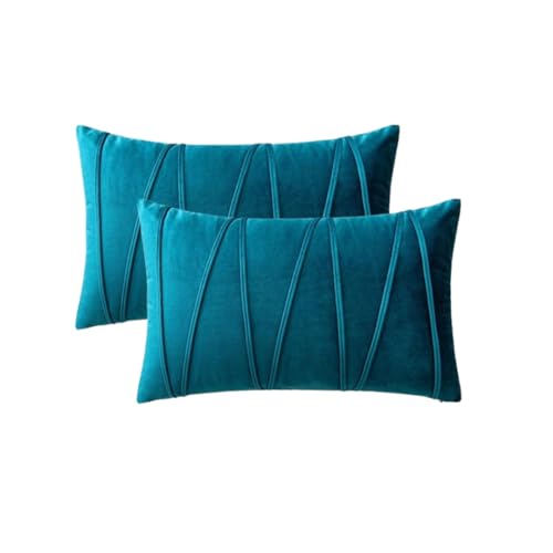 Image of Amazon Brand - Umi Decorative Striped Throw Pillow Covers 12 X 20 Inch,Soft Solid Velvet Pillow Covers Cushion Case with Zigzag Pattern for Sofa Bedroom 30 X 50 Cm (Pack of 2) Dark Teal