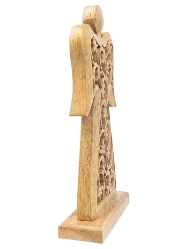 Image of Boston International Christmas Statue Tabletop Figurine Winter Holiday Decorations for Home, 10.5 inch, Wood Carved Angel