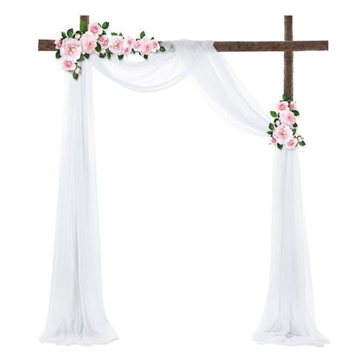 BEELUKY Arche Tenture Mariage 75x800 cm Voilage Blanc avec 22m Rubans Tissu Drapé en Mousseline pour Décoration de Cérémonie Toile de Fond Fête Rideau de...