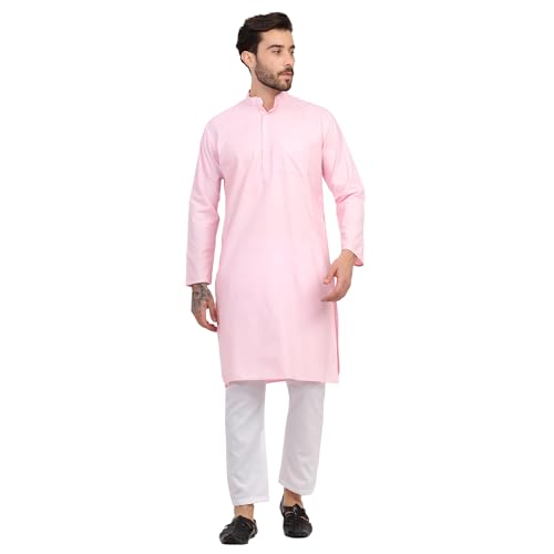 Image of HUZUR Men's Cotton Full Sleeve Long Knee Length Kurta Pajama Comfortable Wear for Festival and Occasion like Holi,Diwali,Eid,Haldi,Mehendi and Wedding