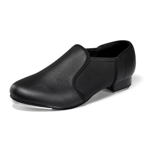 Asyusyu Adult Tap Shoes Elasticated Slip On Tap Dance Shoes for Women Men Beginners-8 UK Black