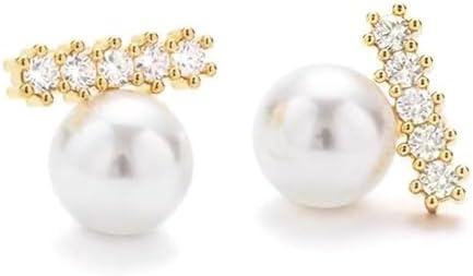 Pearl Earrings for Women - Dainty 14K Gold Plated Sterling Silver Post Pearl Stud Earrings Bridal Wedding Jewelry