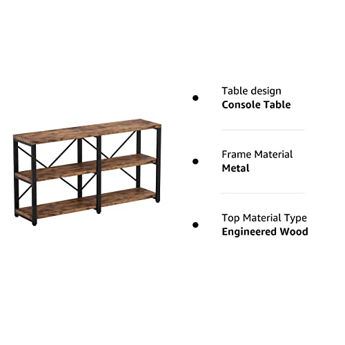 Ironck Rustic Entryway Console Table, Long Hallway Table 55 In 3-Tier, Tv Stand Entertainment Center Media Stand For Living Room, Industrial Style, Vintage Brown #TOP7