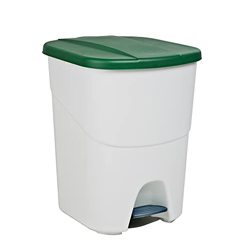 Cubo de Reciclaje con Pedal 40L Verde– Contenedor de Basura Ecológico para Cocina – Con Separador Interno y Enganches Laterales, Plástico Resistente y Fácil Limpieza | Denox
