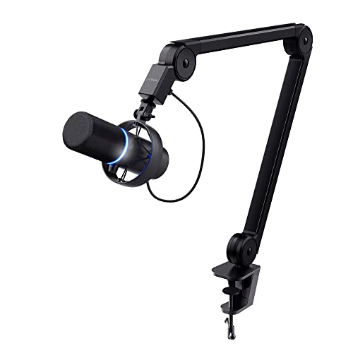 Trust Gaming GXT 255+ Onyx Professional Microphone With Arm, Cardioid Audio Pattern, Shock Mount, Pop Filter, LED Light, for Podcasting, Recording, Streaming, Broadcasting - Black