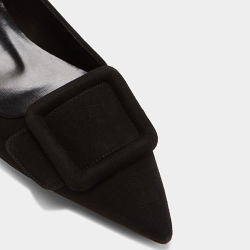 Women's Sexy Pointed Toe Ballet Flats Fashion Suede/Crocodile Slip On Dressy Flats Closed Toe Evening Wedding Office Low Heel Shoes for Women Black Suede Size 7.54