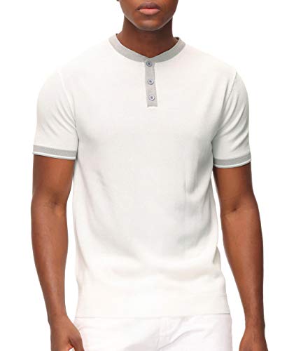 PJ PAUL JONES Men's Slim Fit Henley Shirts Short Sleeve Contrast Henley Neck T-Shirt White XXL