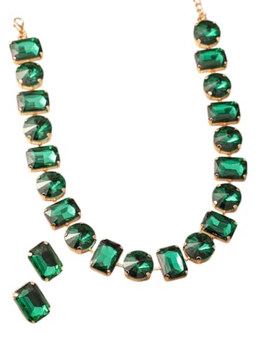 Collar de esmeralda de cristal con baño de oro de 18 quilates y latón DMZ-2966