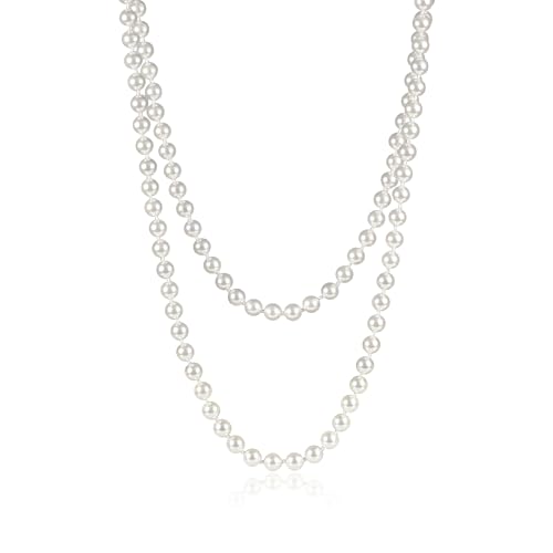 ZAVANA Collar largo de perlas para mujer, collares de 24, 34, 55 o 60 pulgadas de largo para mujer con perlas de concha blanca, Perla