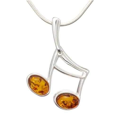 LIGURIUS Auténtica Joya de ámbar báltico Natural   Exquisito Collar con Colgante en Plata de Ley 925 con diseño de melodía y Cadena Ajustable de 45 cm   50 cm   Set de Regalo
