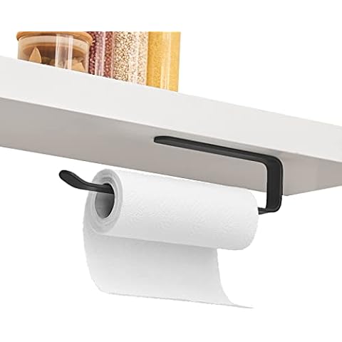 Self-Adhesive Paper Towel Holder Under Cabinet Towel Holder/Hand Towel Bar-Self-Adhesive Hanging on The Wall,Toilet Tissue Roll Paper Holder, No Drilling, Black(13 Inch,Square) Cover
