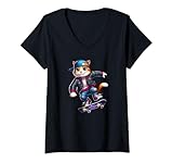 Photo Gallery donna cool cat skater dude - cartone animato cat street skateboard skateboard sk8 maglietta con collo a v Photo Gallery donna cool cat skater dude - cartone animato cat street skateboard skateboard sk8 maglietta con collo a v