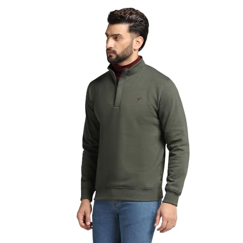 Image of Blackberrys High Neck Green Melange Solid Sweat-Shirt - Pipper