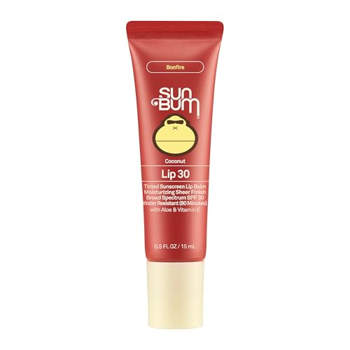 Sun Bum SPF 30 Sunscreen Bonfire Tinted Lip Balm - Coconut Flavor Broad Spectrum Moisturizing with Aloe & Vitamin E - Hawaii 104 Act Compliant (Made Without Octinoxate & Oxybenzone) - 0.5 oz