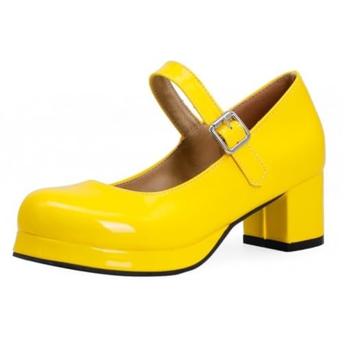 ZQW Round Toe Mary Jane Pumps Shoes for Women Low Block Heel Patent Leather Cute Candy Colors Plus Wedding Cosplay Lolita Shoes