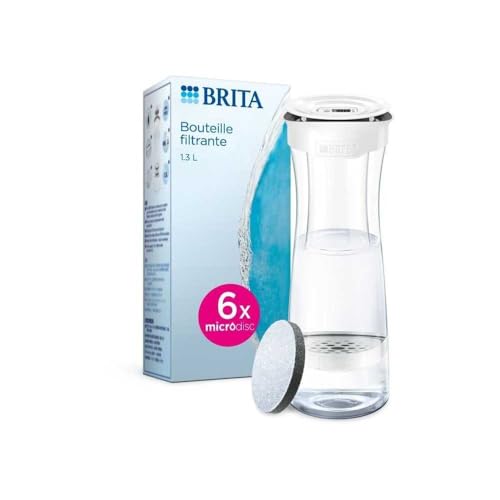 BRITA Botella filtrante blanca de grafito x6 filtros MicroDisc INCL - reducida El Cloro, Algunos PFAS, pesticidas, herbicidas y hormonas, Conserva minerales como El Calcio y el Magnesio