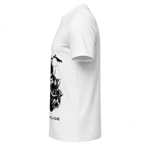 Image of Police Men's Graphic Print T-Shirt | Super Combed Cotton Rich Fabric | Round Neck Half Sleeve Casual Tee | Regular Fit | White
