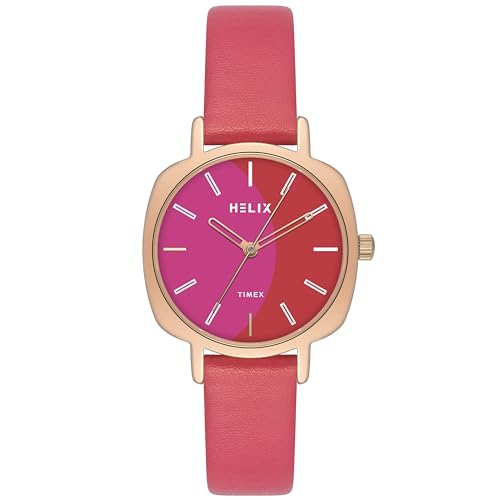 Image of Helix By Timex Red /Pink Square Analog Watches for Women | Quartz Movement Leather Strap Ladies Watches | Upto 30 m Water Resistance with Buckle Closure | Gift for Women TW057HL01