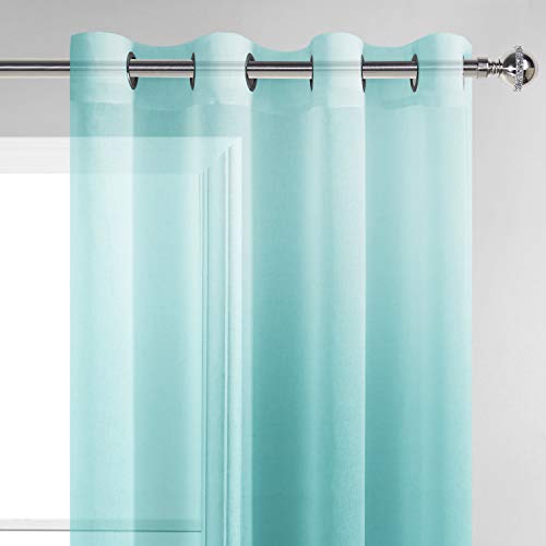 Dwcn Faux Linen Ombre Sheer Curtains - Gradient Semi Voile Drapes Bedroom And Living Room Curtains, Set Of 2 Grommet Top Window Curtain Panels, 52 X 63 Inch Length, Teal #TOP1