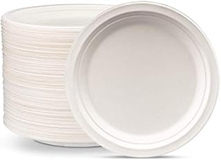 NP Paper Plates, Extra Strong Party Plates, White Disposable Plates, 100% Bagasse Material, Biodegradable & Compostable, for Party, Picnic, Birthday, BBQ & Event, 50 Pcs - 10 Inch (25cm)