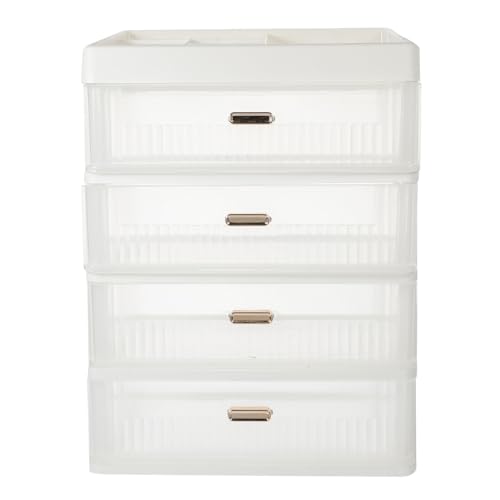 OSOLADY 透明引き出し式 卓上収納ボックス 段 高蓋付 白枠 デスクトップ用 化粧品収納ケース メイク小物整理 多用途オーガナイザー